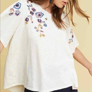 Anthropologie Flutter Sleeve Embroidered Tshirt